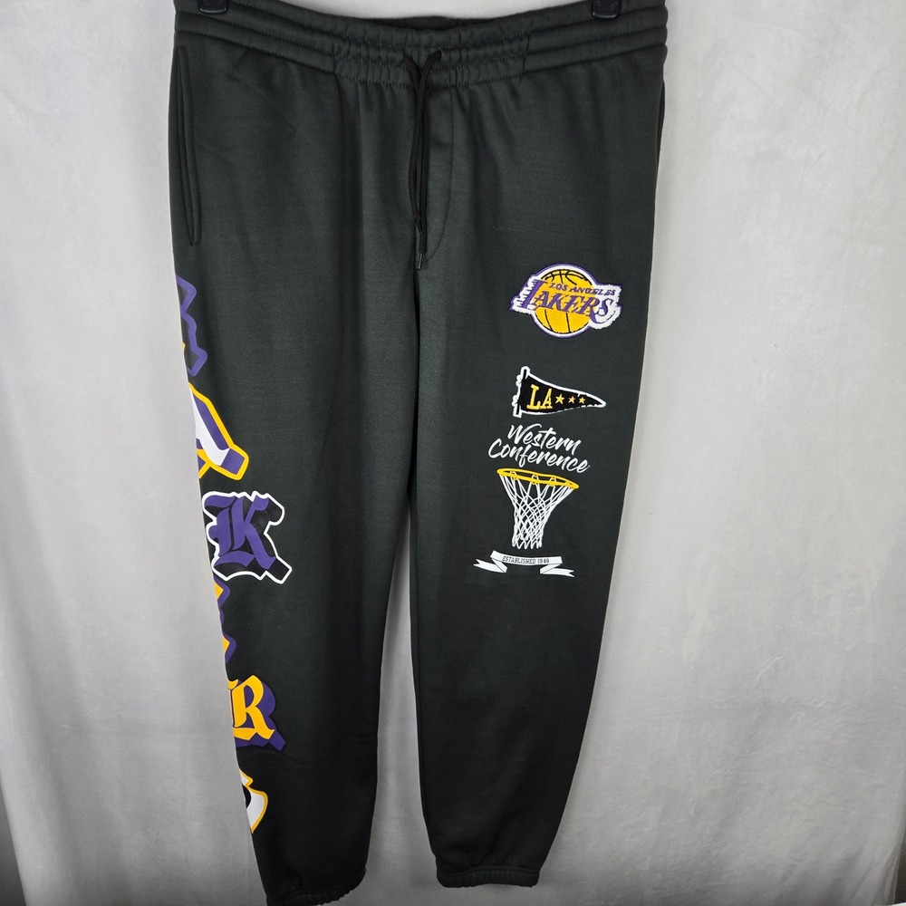 NBA Los Angeles Lakers Men XL Fleece Jogger Sweatpants Black Patches Rare Street